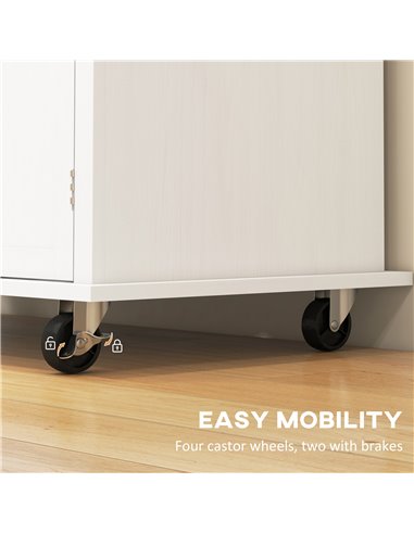 HOMCOM Rolling Kitchen Island Storage Trolley with Rubber Wood Top & Drawers for Dining Room, White 801-161V81WT