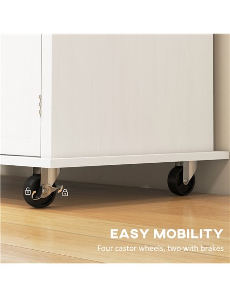 HOMCOM Rolling Kitchen Island Storage Trolley with Rubber Wood Top & Drawers for Dining Room, White 801-161V81WT - pic 110750 | FastDaddyshop