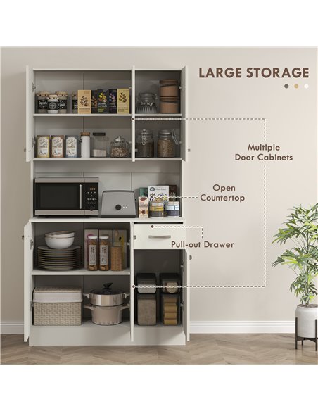 HOMCOM Freestanding Kitchen Pantry Storage Cabinet - White 801-026V81CW - pic 110756 | FastDaddyshop