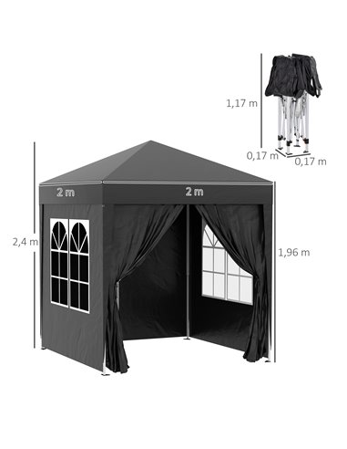 Outsunny 2m x 2m Garden Pop Up Gazebo Marquee Party Tent Wedding Awning Canopy New With free Carrying Case Black + Removable 2 W