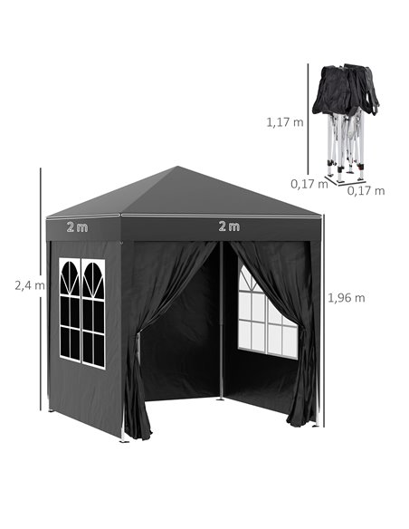 Outsunny 2m x 2m Garden Pop Up Gazebo Marquee Party Tent Wedding Awning Canopy New With free Carrying Case Black + Removable 2 W - pic 11076 | FastDaddyshop