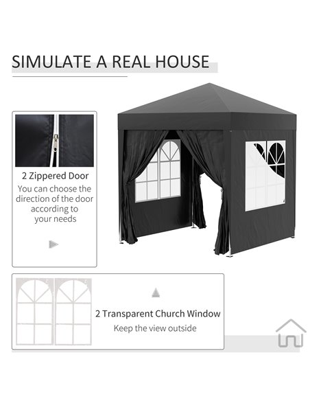 Outsunny 2m x 2m Garden Pop Up Gazebo Marquee Party Tent Wedding Awning Canopy New With free Carrying Case Black + Removable 2 W - pic 11079 | FastDaddyshop