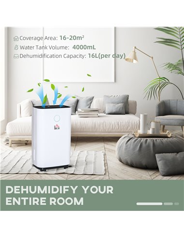 HOMCOM 20L/Day Portable Dehumidifier for Home, with LED Screen, Sleep Mode, 24H Timer, Electric Air Dehumidifier for Damp Laundr