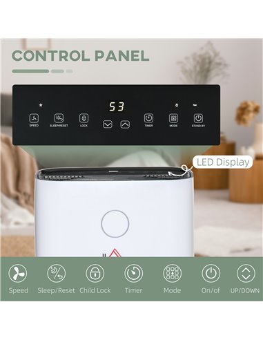 HOMCOM 20L/Day Portable Dehumidifier for Home, with LED Screen, Sleep Mode, 24H Timer, Electric Air Dehumidifier for Damp Laundr