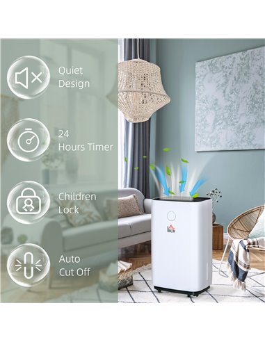 HOMCOM 20L/Day Portable Dehumidifier for Home, with LED Screen, Sleep Mode, 24H Timer, Electric Air Dehumidifier for Damp Laundr