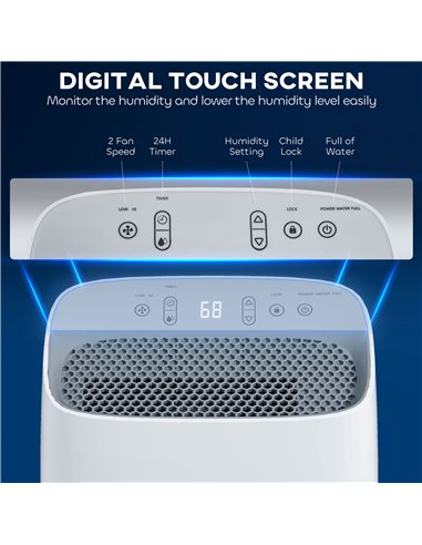 HOMCOM 12L/Day Dehumidifier with Continuous Drainage, 2.5L Water Tank, 24H Timer, Humidity Display, for Home Damp, Condensation,