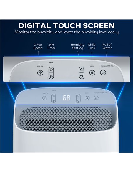 HOMCOM 12L/Day Dehumidifier with Continuous Drainage, 2.5L Water Tank, 24H Timer, Humidity Display, for Home Damp, Condensation, - pic 110837 | FastDaddyshop