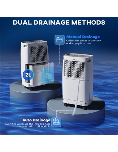 HOMCOM 12L/Day Dehumidifier with Continuous Drainage, 2.5L Water Tank, 24H Timer, Humidity Display, for Home Damp, Condensation,