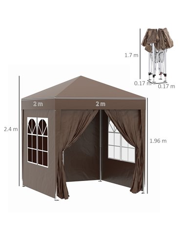 Outsunny Pop Up Gazebo Canopy, size (2 x 2m)- Coffee