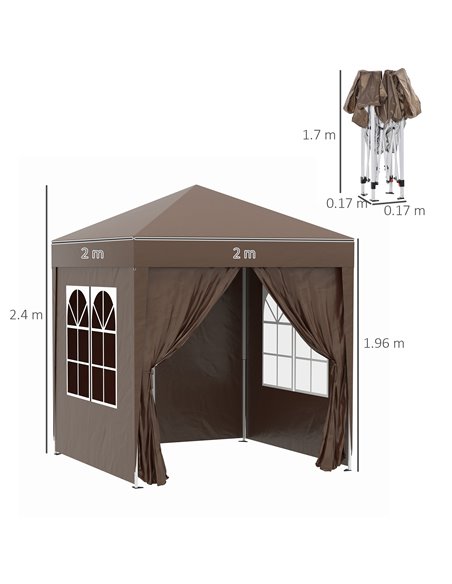 Outsunny Pop Up Gazebo Canopy, size (2 x 2m)- Coffee - pic 11084 | FastDaddyshop