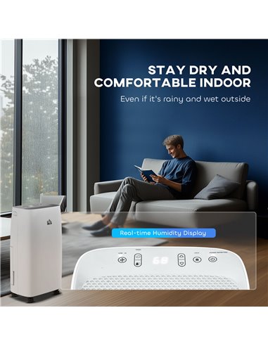 HOMCOM 12L/Day Dehumidifier with Continuous Drainage, 2.5L Water Tank, 24H Timer, Humidity Display, for Home Damp, Condensation,