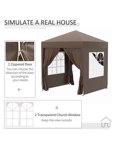 Outsunny Pop Up Gazebo Canopy, size (2 x 2m)- Coffee