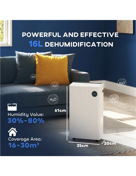 HOMCOM 5500mL Portable Dehumidifier with Air Purifier, UVC, Ioniser, 24H Timer, 5 Modes, 16L/Day, for Home Laundry, White 821-02 - pic 110863 | FastDaddyshop