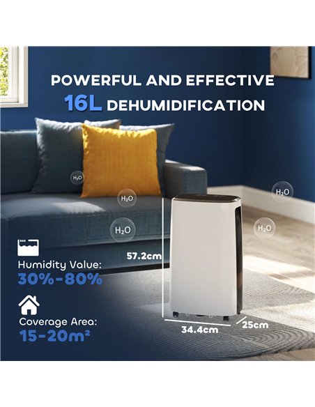 HOMCOM 16l/Day Dehumidifier, with Washable Filter and Timer - White 821-036V70WT - pic 110881 | FastDaddyshop