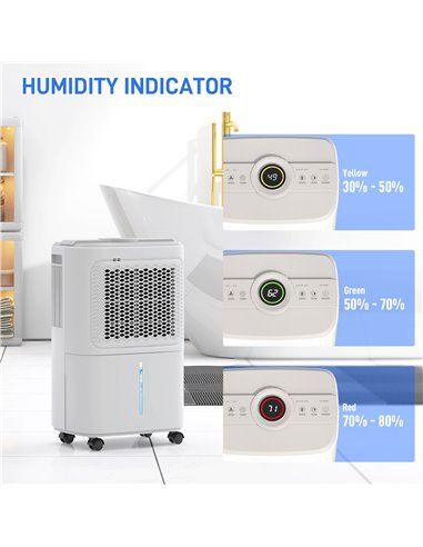 HOMCOM 12L/Day Dehumidifier with Continuous Drainage, 1.6L Water Tank, 24H Timer, Digital Humidity Display, Humidity Light, Dehu