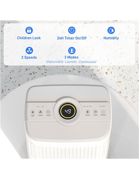 HOMCOM 12L/Day Dehumidifier with Continuous Drainage, 1.6L Water Tank, 24H Timer, Digital Humidity Display, Humidity Light, Dehu - pic 110902 | FastDaddyshop
