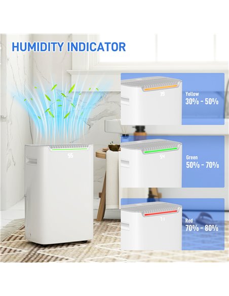 HOMCOM 20L/Day Dehumidifier with Continuous Drainage, 2.5L Water Tank, 24H Timer On/off, Digital Humidity Display, Air Filter, D - pic 110919 | FastDaddyshop