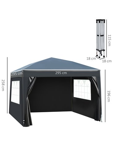 Outsunny 3x3m Pop up Gazebo Marquee-Black Water Resistant Wedding Camping Party Tent+ Free Carry Bag-Black