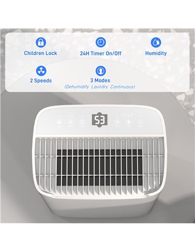 HOMCOM 20L/Day Dehumidifier with Continuous Drainage, 2.5L Water Tank, 24H Timer On/off, Digital Humidity Display, Air Filter, D
