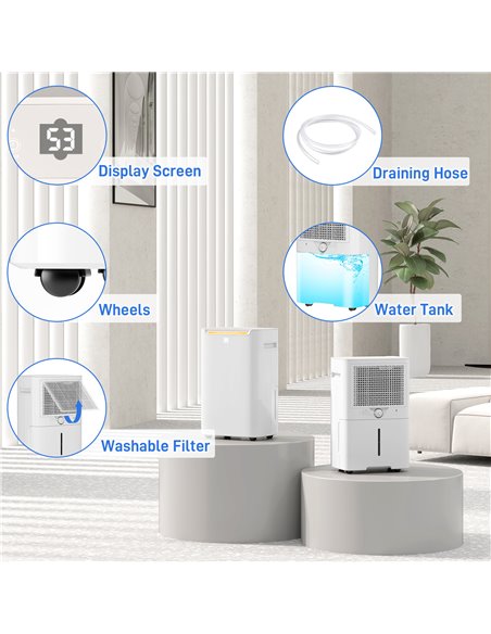 HOMCOM 20L/Day Dehumidifier with Continuous Drainage, 2.5L Water Tank, 24H Timer On/off, Digital Humidity Display, Air Filter, D - pic 110922 | FastDaddyshop