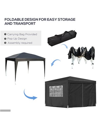 Outsunny 3x3m Pop up Gazebo Marquee-Black Water Resistant Wedding Camping Party Tent+ Free Carry Bag-Black