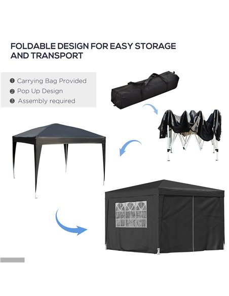 Outsunny 3x3m Pop up Gazebo Marquee-Black Water Resistant Wedding Camping Party Tent+ Free Carry Bag-Black - pic 11094 | FastDaddyshop