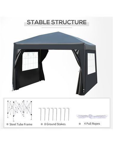 Outsunny 3x3m Pop up Gazebo Marquee-Black Water Resistant Wedding Camping Party Tent+ Free Carry Bag-Black