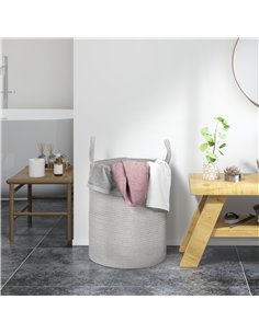 HOMCOM 36L Cotton Rope Laundry Basket, with Handles - Grey 850-318V00GY 2