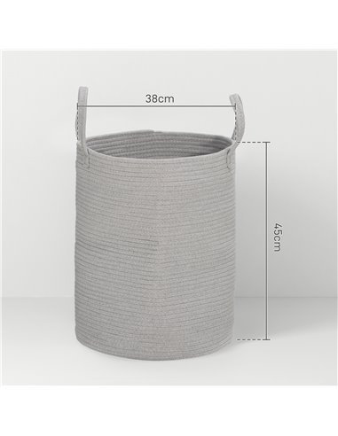 HOMCOM 36L Cotton Rope Laundry Basket, with Handles - Grey 850-318V00GY