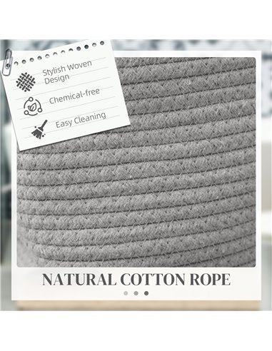 HOMCOM 36L Cotton Rope Laundry Basket, with Handles - Grey 850-318V00GY