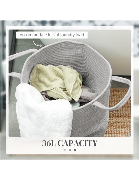 HOMCOM 36L Cotton Rope Laundry Basket, with Handles - Grey 850-318V00GY - pic 110973 | FastDaddyshop