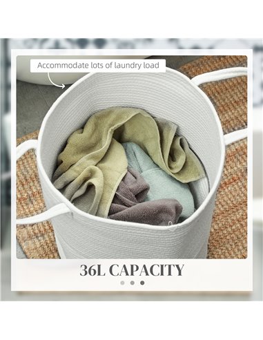 HOMCOM 36L Cotton Rope Laundry Basket, with Handles - Cream White 850-318V00CW