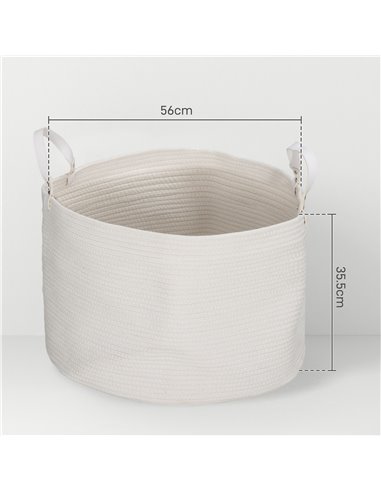 HOMCOM 88L Cotton Rope Laundry Basket, with Handles - Cream White 850-318V01CW