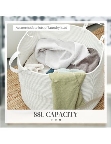 HOMCOM 88L Cotton Rope Laundry Basket, with Handles - Cream White 850-318V01CW