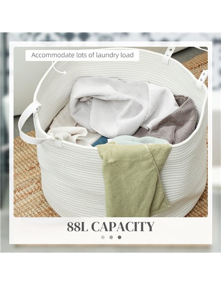 HOMCOM 88L Cotton Rope Laundry Basket, with Handles - Cream White 850-318V01CW - pic 110991 | FastDaddyshop