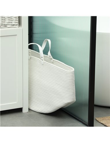 HOMCOM 88L Cotton Rope Laundry Basket, with Handles - Cream White 850-318V01CW