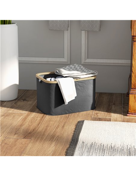 HOMCOM 36L Foldable Laundry Basket, with Bamboo Top - Black 850-319V00BK - pic 110997 | FastDaddyshop
