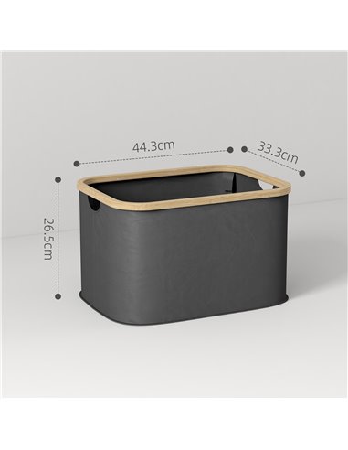 HOMCOM 36L Foldable Laundry Basket, with Bamboo Top - Black 850-319V00BK