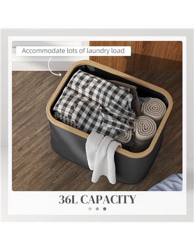 HOMCOM 36L Foldable Laundry Basket, with Bamboo Top - Black 850-319V00BK
