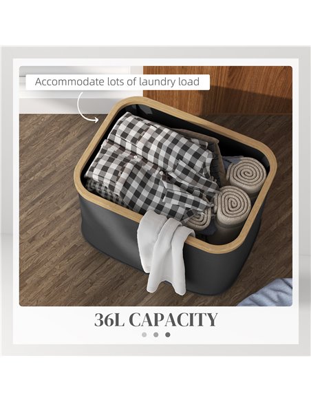 HOMCOM 36L Foldable Laundry Basket, with Bamboo Top - Black 850-319V00BK - pic 110999 | FastDaddyshop
