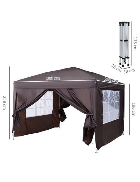 Outsunny 3 x 3 Meters Pop Up Water Resistant Gazebo Wedding Camping Party Tent Canopy Marquee - Coffee + Free Carry Bag + 2 wall - pic 11100 | FastDaddyshop