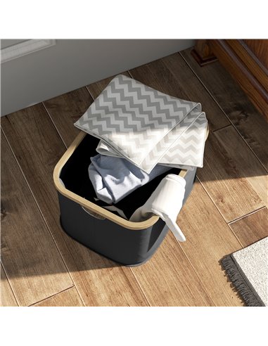 HOMCOM 36L Foldable Laundry Basket, with Bamboo Top - Black 850-319V00BK