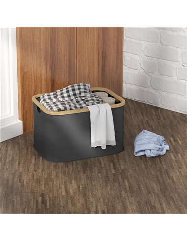 HOMCOM 36L Foldable Laundry Basket, with Bamboo Top - Black 850-319V00BK