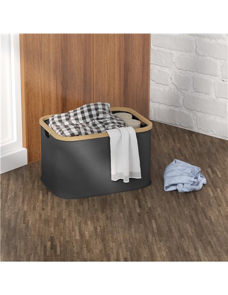 HOMCOM 36L Foldable Laundry Basket, with Bamboo Top - Black 850-319V00BK - pic 111002 | FastDaddyshop