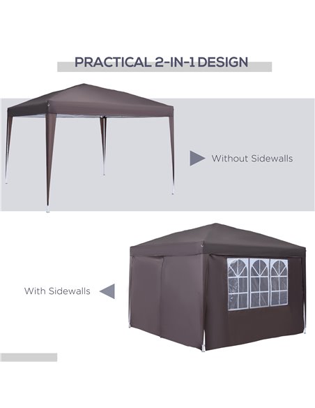 Outsunny 3 x 3 Meters Pop Up Water Resistant Gazebo Wedding Camping Party Tent Canopy Marquee - Coffee + Free Carry Bag + 2 wall - pic 11101 | FastDaddyshop