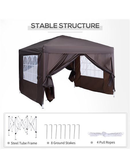 Outsunny 3 x 3 Meters Pop Up Water Resistant Gazebo Wedding Camping Party Tent Canopy Marquee - Coffee + Free Carry Bag + 2 wall - pic 11102 | FastDaddyshop