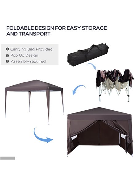 Outsunny 3 x 3 Meters Pop Up Water Resistant Gazebo Wedding Camping Party Tent Canopy Marquee - Coffee + Free Carry Bag + 2 wall - pic 11103 | FastDaddyshop
