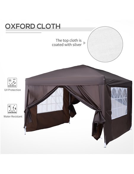 Outsunny 3 x 3 Meters Pop Up Water Resistant Gazebo Wedding Camping Party Tent Canopy Marquee - Coffee + Free Carry Bag + 2 wall - pic 11104 | FastDaddyshop