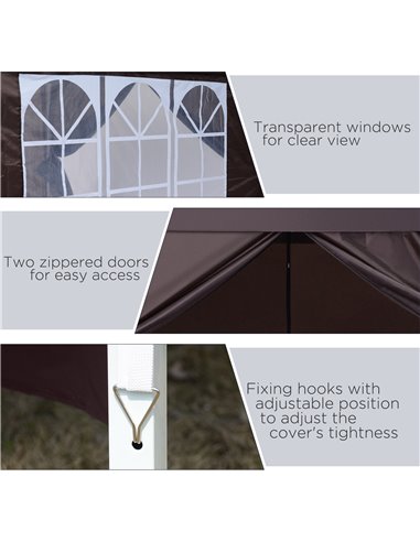Outsunny 3 x 3 Meters Pop Up Water Resistant Gazebo Wedding Camping Party Tent Canopy Marquee - Coffee + Free Carry Bag + 2 wall
