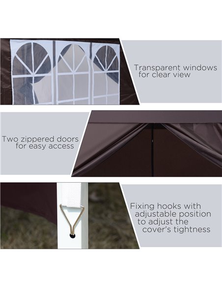 Outsunny 3 x 3 Meters Pop Up Water Resistant Gazebo Wedding Camping Party Tent Canopy Marquee - Coffee + Free Carry Bag + 2 wall - pic 11105 | FastDaddyshop